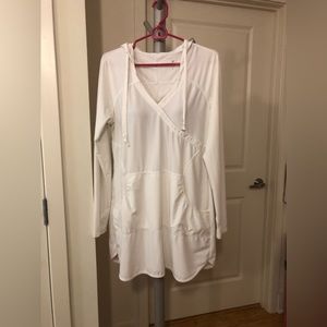 ATHLETA Wick It Wader Swim Cover Up Hoodie Dress Size L White